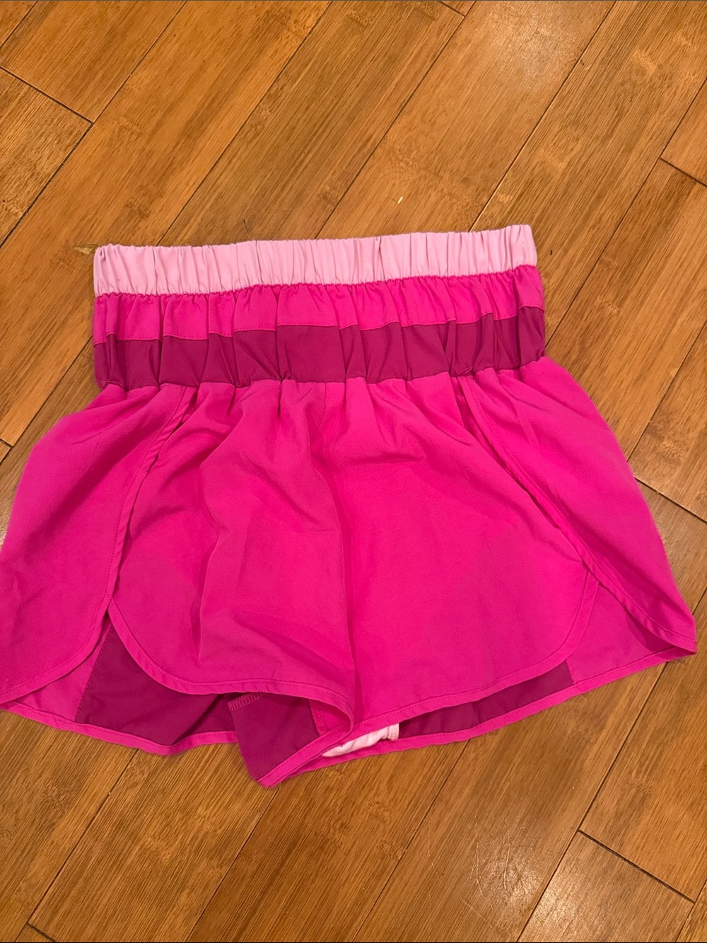 Women’s Athletic Shorts - Hot Pink Layered Waist